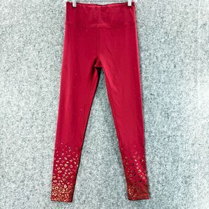 PEACH Leggings Womens Medium Red Gold Made in USA Active Yoga‎ Workout Stretch